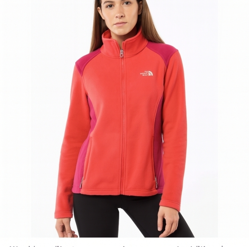 The North Face Womens Coral Pink Fleece Full Zip Jacket Warm Hiking Outdoor sz L
